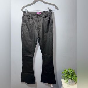 Edikted Luna Black Faux Leather Flare Jeans Size Large EUC